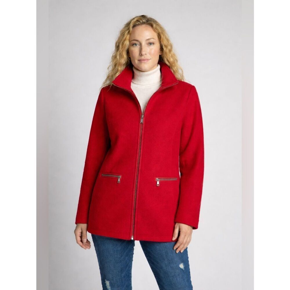 Vintage Red Wool Zip Jacket – Bernardo Essentials Coat Warm Classic Fall Winter